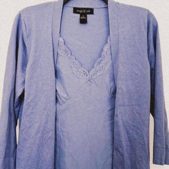 Y2K Periwinkle Faux Layered Lace + Knit Top – Cottage Grandmacore (Sz M) - Picture 1 of 4
